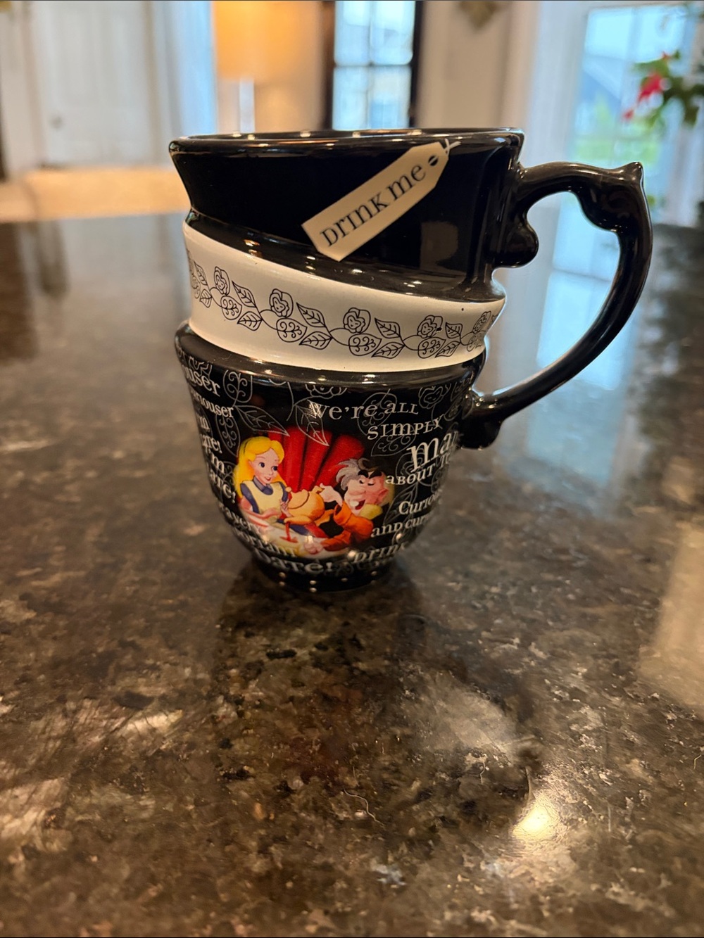 Disney Black Alice in Wonderland Stackable Ceramic Mugs with White Accent